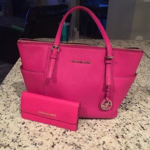 Michael Kors pink tote and wallet set